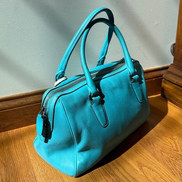 COACH Legacy Haley Perforated Satchel Bag Robin Blue Hangtag Style # 23577 - Picture 8 of 16